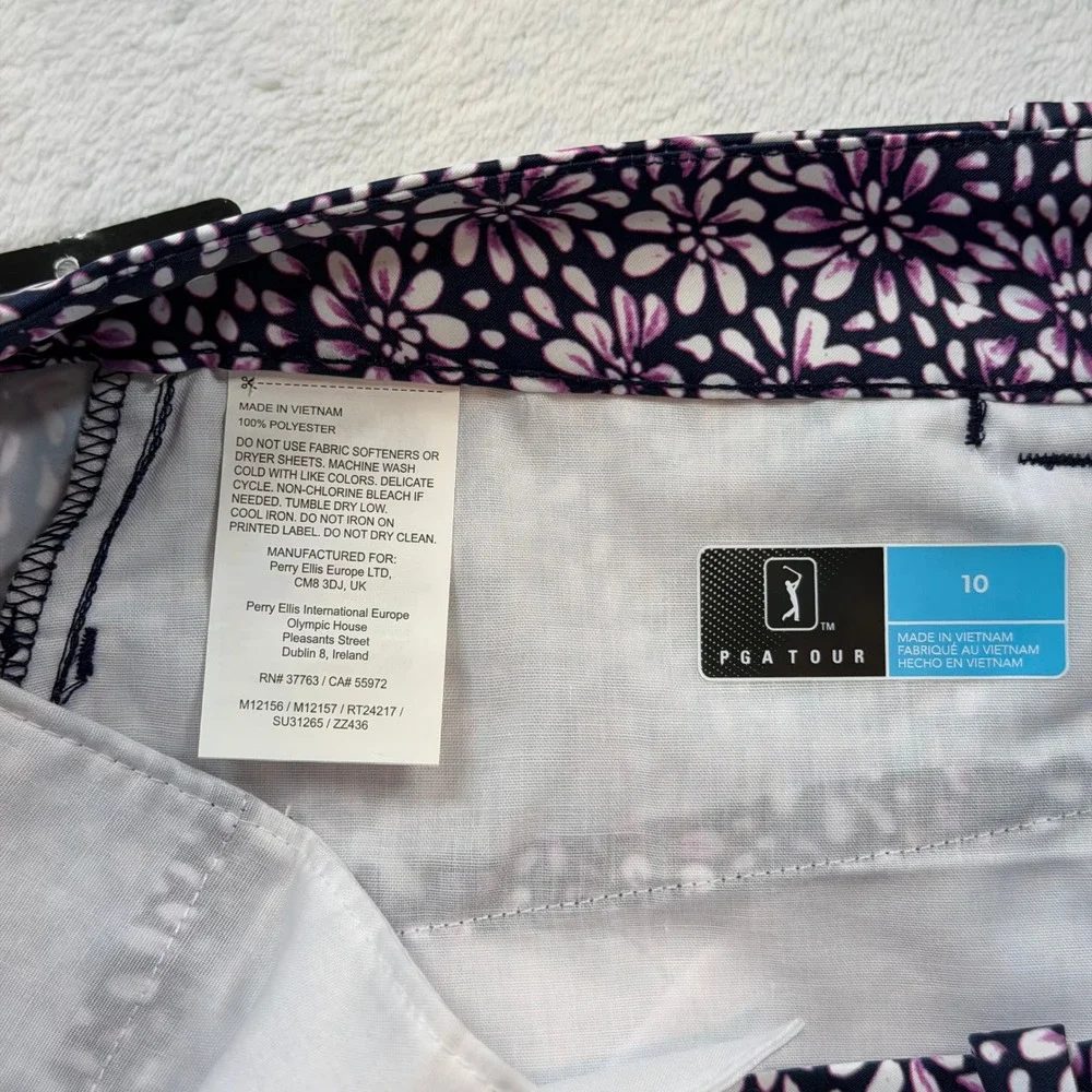 PGA Tour Golf Shorts Womens Size 10 Navy Purple Floral New With Tags Athletic